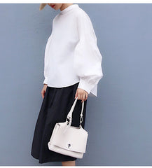 White Leather Women Handbag Shoulder Bag Work Bag For Women