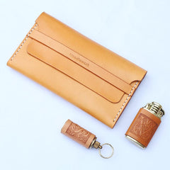 Cool Wooden Beige Slim Leather Mens 20pcs Cigarette Case Custom Beige Cigarette Holder for Men