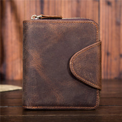 Leather Mens Wallet billfold Zipper Bifold Wallet Vintage Wallet for Men