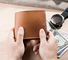 Cool Leather Mens Slim Small Wallets billfold Wallets Bifold for Men
