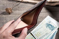 Handmade Leather Mens Cool Slim Leather Wallet Men Small Wallets Bifold for Men