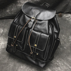 Cool Mens Leather Black Backpack for School Travel Bag Hiking Bag For Men