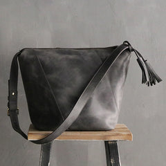 Vintage LEATHER WOMEN Bucket Bag SHOULDER BAG Purse with Tassel FOR WOMEN