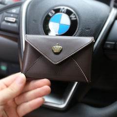 Slim Women Coffee Crown Leather Card Wallet Minimalist Envelope Card Holder Wallet Coin Wallet For Women