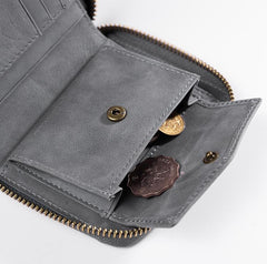 Cool Leather Mens Slim Leather Small Wallet Zipper billfold Wallets Bifold for Men