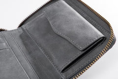 Cool Leather Mens Slim Leather Small Wallet Zipper billfold Wallets Bifold for Men