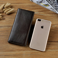 Genuine Leather Mens Bifold Wallet Coffee Long Wallet for Men with Multi Cards