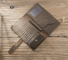 Cool Leather Mens Travel Long Wallet Passport Leather Wallet Long Wallet for Men