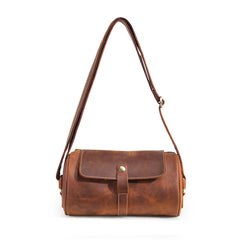 Leather Mens Barrel Shoulder Bag Vintage Brown Travel Bag for men