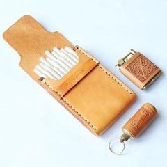 Wooden Beige Leather Womens 20pcs Cigarette Case Custom Cigarette Holder for Women