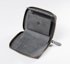 Cool Leather Mens Slim Leather Small Wallet Zipper billfold Wallets Bifold for Men