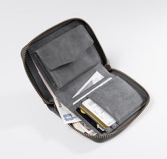Cool Leather Mens Slim Leather Small Wallet Zipper billfold Wallets Bifold for Men