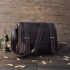Vintage Leather Messenger Bag Shoulder Bag CrossBody Bag For Men