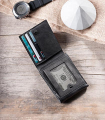 Handmade Leather Mens Cool Slim Leather Wallet Men Small Wallets Bifold for Men