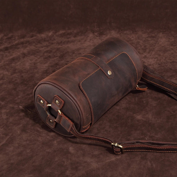 Leather Mens Barrel Shoulder Bag Vintage Brown Travel Bag for men