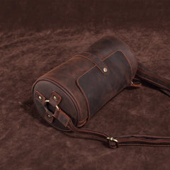 Leather Mens Barrel Shoulder Bag Vintage Brown Travel Bag for men