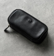 Cool Leather Black Mens Leather 2pcs Tobacco Pipe Case Zipper Tobacco Pipe Case for Men