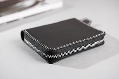 Cool Leather Mens Slim Leather Small Wallets Zipper billfold Wallets Bifold for Men