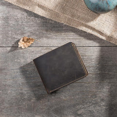 Handmade Leather Mens Cool Slim Leather Wallet Men Small billfold Wallets Bifold for Men