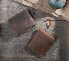 Handmade Leather Mens Cool Slim Leather Wallet Men Small billfold Wallets Bifold for Men