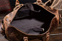Leather Mens Weekender Bag Vintage Coffee Travel Bag for men