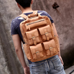 Genuine Leather Vintage Mens Cool Backpack Large Camel Travel Bag Hiking Bag For Men