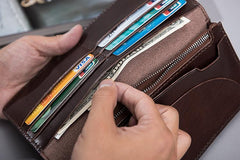 Cool Leather Mens Travel Long Wallets Passport Leather Wallet Long Wallets for Men