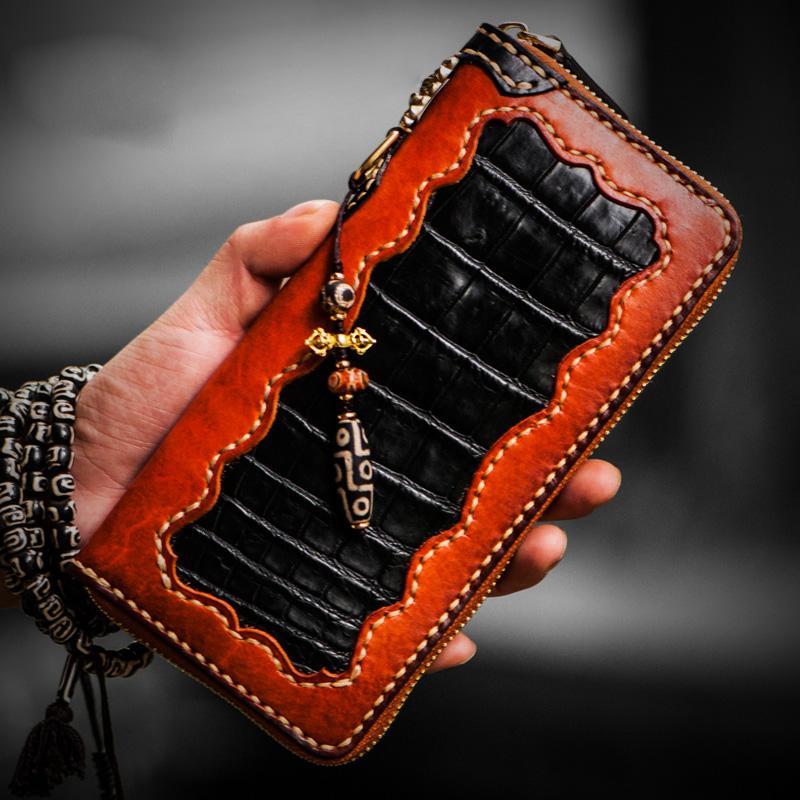 Handmade Leather Mens Chain Biker Wallet Cool Leather Wallet Long Wallets for Men