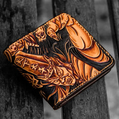 Handmade Leather Chinese Black&White Tooled Small Wallet Mens billfold Wallet Cool Leather Wallet for Men