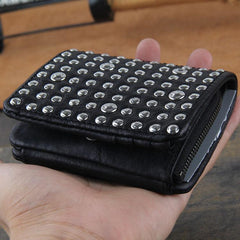 Genuine Leather Mens Cool billfold Punk Rock Leather Wallet Men Small Wallets Trifold for Men