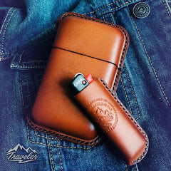 Brown Leather Mens Cigarette Holder Case Vintage Custom Cigarette Case for Men