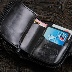 Handmade Leather Small Tooled Mens billfold Wallets Cool Chain Wallet Biker Wallet for Men