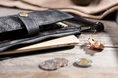 Handmade Leather Mens Biker Wallet Cool Leather Wallet Long Wrist Wallets for Men