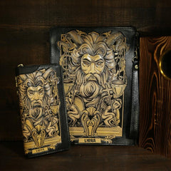 cool bifold wallet Handmade Tooled Leather Biker Wallet Constellation Mens Cool Chain Wallet Trucker Wallet with Chain