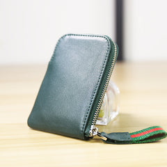 Women Leather Mini Zip Wallet Green Billfold Slim Coin Wallet Small Zip Change Wallet For Women
