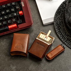 Handmade Brown Leather Mens 20pcs Cigarette Case Cool Custom Cigarette Case for Men