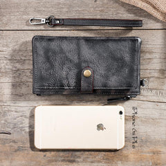 Handmade Leather Mens Biker Wallet Cool Leather Wallet Long Wrist Wallets for Men