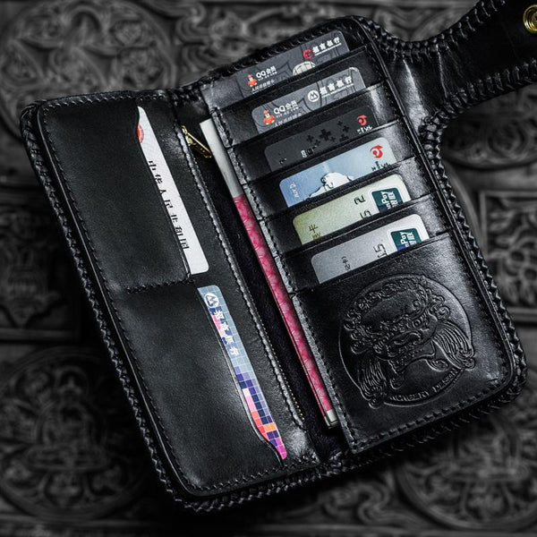 Handmade Leather Black Mens Chain Biker Wallet Cool Leather Wallet Long Clutch W CJ05781042