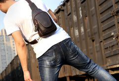 Genuine Leather Mens Cool Chest Bag Sling Bag Crossbody Bag Travel Bag Hiking Bag for men