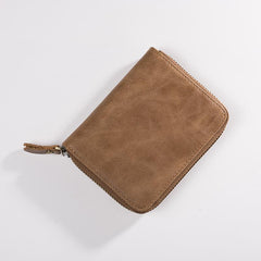 Cool Leather Mens Slim Leather Small Wallet Zipper billfold Wallets Bifold for Men