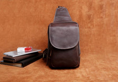 Genuine Leather Mens Cool Chest Bag Brown Sling Bag One Shoulder Backpack for men