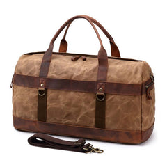 Mens Waxed Canvas Leather Weekender Bag Canvas Large Travel Bag for Men