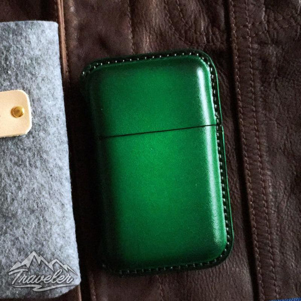 Green Leather Mens Cigarette Holder Case Vintage Custom Cigarette Case for Men