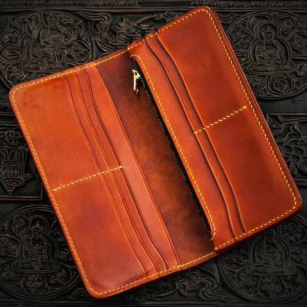 Handmade Leather Men Tooled Tibetan Pestle Cool Leather Wallet Long Phone Wallet CJ11881012