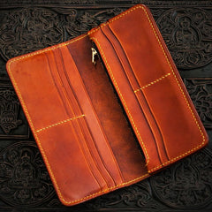 Handmade Leather Men Tooled Tibetan Pestle Cool Leather Wallet Long Phone Wallets for Men