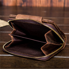 Leather Mens Wallet billfold Zipper Bifold Wallet Vintage Wallet for Men