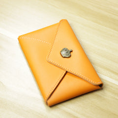 Slim Women Orange Leather Card Wallet Minimalist Envelope Card Holder Wallet Coin Wallet For Women