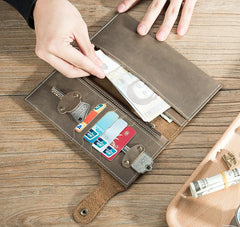 Handmade Leather Mens Slim Wallet Cool Leather Wallet Long Phone Wallets for Men