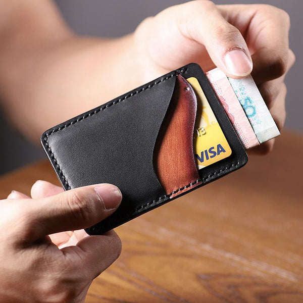 Black Leather Mens Front Pocket Wallet Personalized - Back View