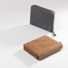 Cool Leather Mens Slim Leather Small Wallet Zipper billfold Wallets Bifold for Men